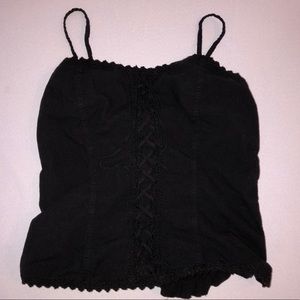 Cotton Natural Black Ruched Corset Tank Top